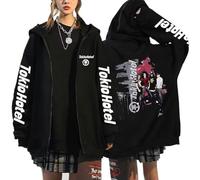 KUNIIS Tokio Hotel Sweat à Capuche Zippé Graphique, Noir, Unisexe, Impression sur Les Manches, Tailles S-3XL (Black-22,Grand)
