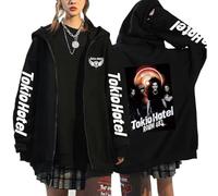 KUNIIS Tokio Hotel Sweat à Capuche Zippé Graphique, Noir, Unisexe, Impression sur Les Manches, Tailles S-3XL (Black-21,Grand)