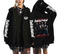 KUNIIS Tokio Hotel Sweat à Capuche Zippé Graphique, Noir, Unisexe, Impression sur Les Manches, Tailles S-3XL (Black-24,Grand)