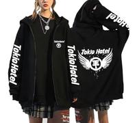 KUNIIS Tokio Hotel Sweat à Capuche Zippé Graphique, Noir, Unisexe, Impression sur Les Manches, Tailles S-3XL (Black-20,TG)