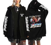 KUNIIS Tokio Hotel Sweat à Capuche Zippé Graphique, Noir, Unisexe, Impression sur Les Manches, Tailles S-3XL (Black-25,Grand)