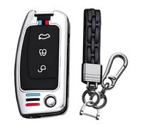 KUNIO Coque de onvient pour Ford Fiesta Focus MK2 C-Max B-Max Eco Sport Escort Tourneo Courier Ecosport - Protection en métal - Étui Porte-clés A - Argent