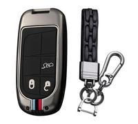 KUNIO Coque de onvient pour Jeep Renegade Compass Grand Cherokee Chrysler Dodge Convient pour Fiat 500X Ducato Tipo Cross Protection Boîtier en métal Boîte à clés Porte-clés 3 Boutons Noir