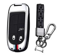 KUNIO Coque de onvient pour Jeep Renegade Compass Grand Cherokee Chrysler Dodge Convient pour Fiat 500X Ducato Tipo Cross Protection Boîtier métallique Boîte à clés Porte-clés 3 Boutons Argent