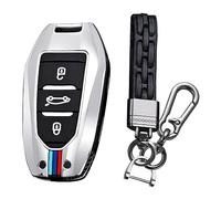 KUNIO Coque de clé Convient pour Peugeot 3008 5008 2008 308 508 208 Convient pour Opel Grandland X Astra L Convient pour Citroën C3 C4 DS5 DS7 Protection Boîtier en métal Porte-clés A Argent