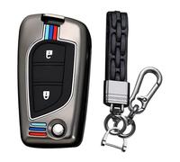 KUNIO Coque de clé Convient pour Toyota Yaris Aygo Convient pour Peugeot 108 Convient pour Citroën C1 Étui de Protection à Rabat en métal Porte-clés 2 Boutons A Noir