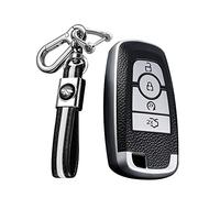 KUNIO Coque de clé de Voiture Compatible avec Ford Mondeo Fusion Edge Mustang F150 F250 F350 Explorer Expedition Ecosport Accessoires TPU Cuir Texture Étui Porte-clés Protection 4 Touches Argent