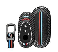 KUNIO Coque de e voiture compatible avec Mercedes Benz W206 GLC X254 EQE 350 GLC 300 4MATI Classe S 2023 2024 Porte-clés en fibre de carbone Métal 3 boutons Étui A Noir