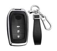 KUNIO Coque de clé de Voiture Compatible avec Toyota Yaris Cross Hybrid Rav4 Aygo CHR Prius Land Cruiser 200 Crown Coque de Protection en métal Porte-clés A argenté Noir