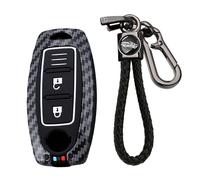 KUNIO Coque de clé de voiture - Convient pour Nissan Juke F16 Qashqai Pulsar Murano - Fibre de carbone - 2 boutons - Noir A