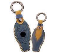 KUNIO Coque de clé de Voiture pour Mercedes Benz A B C E G K R Classe AMG CLA GLA VITO CLA GLA ML GLE ML GLK CLK Étui de Protection en Cuir avec 3 Boutons Bleu