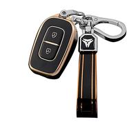 KUNIO Coque de clé de Voiture pour Renault Kwid Traffic Dacia Sandero Logan Duster Symbol 2016 2017 2018 TPU Smart Key Bag Protector Keychain 2 Boutons Noir