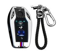 KUNIO Coque de clé pour BMW Display Key 5 Série 7 G01 G02 G05 G07 G11 G12 G30 G31 G32 I8 I12 I15 X3 X4 X5 X7 Alliage de zinc Protection Clé de Voiture Longue Porte-clés A Argent