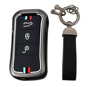 KUNIO Coque de clé pour Porsche pour Cayenne Turbo S GTS V6 V8 pour Panamera Carrera GT3 2002-2010 Boîtier en métal Clé de voiture Protection Porte-clés Cadeau 4 boutons A Noir