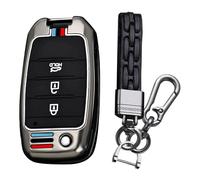 KUNIO Coque de clé rabattable - Convient pour Kia Rio Sportage Picanto Stonic - Boîtier en métal - Boîte à clés - Porte-clés 3 boutons A - Noir