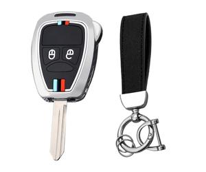 KUNIO Coque de ompatible avec Jeep Grand Cherokee Compass Convient pour Dodge Caliber Convient pour Chrysler 300C Voyager Boîtier en métal, 2 touches argentées, 2 Tasten