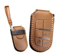 KUNIO Coque de Protection clé de Voiture pour Chrysler 300C pour Jeep Renegade Compass Grand Cherokee Dodge pour Fiat 500X Cuir Porte-clés Étui à clés 3 Boutons Marron