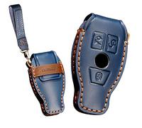 KUNIO Coque de Protection clé de Voiture pour Mercedes Benz A B C E S G R Classe AMG CLA GLC GLA GLK CLK GLE SLK GLS W204 W211 W164 en Cuir Bleu