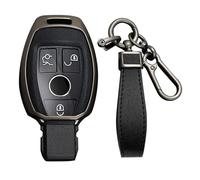KUNIO Coque de protection en métal pour clé de voiture - Convient pour Mercedes A B C E S G R Classe AMG CLA GLC GLA GLK CLK GLE SLK GLS W204 W211 W164, a noir, 2/3 Tasten