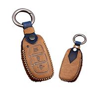 KUNIO Étui de clé Compatible avec Hyundai Elantra I10 I30 IX45 Santa Fe Kona ioniq Tucson Sonata en Cuir pour clé de Voiture 3 Boutons A Marron