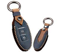 KUNIO Étui de clé Compatible avec Nissan Qashqai X-Trail Juke Micra Murano Pathfinder en Cuir pour clé de Voiture - 3 Boutons A - Bleu