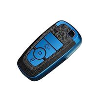 KUNIO Étui de Protection clé de Voiture pour Ford Mondeo Mustang Explorer EcoSport S-Max Ranger Fiesta F150 F250 en TPU texturé en Cuir synthétique 3 Boutons Bleu