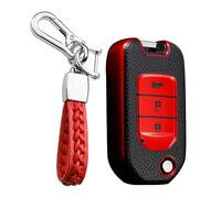 KUNIO Housse de clé de Voiture à Rabat Compatible avec Honda Civic Greiz City XRV Vezel CR-V HR-V XR-V Accord Jade TPU Texture Porte-clés Housse de Protection 3 Boutons Rouge