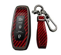 KUNIO Keyless Coque de clé Convient pour Ford Focus Mondeo MK5 S-Max Kuga Puma Fiesta Escort Explorer Coque de Protection en métal pour clé 3 Boutons Porte-clés A Rouge