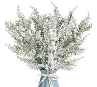 Kunjocy Lot de 4 aiguilles de pin enneigées avec baies blanches, 45 cm, décorations de Noël, branches de pin, pommes de pin, baies décoratives pour fêtes de fin d'année, tiges d'arbre, couronne et