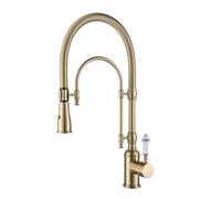 KunMai Kitchen Faucets Brushed Gold Kitchen Sink Faucet with Pull Down Sprayer High Arc Dual-Mode Kitchen Faucet
