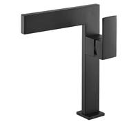 KunMai Robinet d'évier de salle de bain ultra fin noir mat, robinet de salle de bain cascade à une poignée en laiton massif à 1 trou pour lavabos (noir)