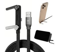 Kunoli Câble de charge USB-C avec support invisible, câble de charge rapide 2-en-1 65 W de 1,5 m, pour smartphones, tablettes, ordinateurs portables et consoles de jeux (1 pièce)