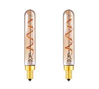 KUNOQXHA Bulbe Tubulaire à LED T20, 15 Watts Incandescent équivalent 2W Vintage Flexible Sporal Filament à LED Ampoule E14 Candelabre Base Chaude Jaune 2200k 150lm Verre Ambre 2 Pack