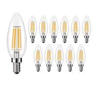 KUNOQXHA Lot de 12 Ampoules LED C35 candélabres, 4 W Ampoule Lustre 40 W équivalent E12 E14 E26 E27 culot Vintage Edison Ampoule C35 Bullet Top Verre Transparent 400 lumens, E12-Daylight White 6000K
