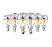 KUNOQXHA Lot de 6 4W Ampoule LED G45 Edison 40W équivalent Demi-Chrome Argent Pointes Ampoules à Filament LED Vintage à intensité Variable E14 culot Blanc Chaud 2700K Ampoules Globe décoratives Del