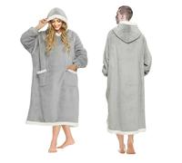 KunpengZen Blanket Hoodie, Indispensable pour rester au chaud chez soi pendant l'hiver，Couverture à Capuche Surdimensionnée avec Manches Poche, Portable Unisexe TV Sweat a Capuche (Gris,150cm Long)