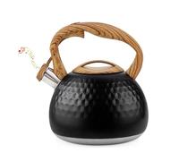 KunpengZen Bouilloire Sifflante, Bouilloire Vintage Inoxydable avec Poignée Grain Bois Maximum 2,6 L, Sifflet Théière Induction Plaque Vitrocéramique, Gaz, Electrique pour Faire du Thé et du Café