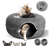 KunpengZen Donut Rond Tunnel Chat，Amovible Feutre Tunnel pour Chat, Quatre Saisons Fermeture Eclair Lit pour Chat Jouet pour Chien, Lapin, Chaton, Jouant à Cacher-Gris foncé