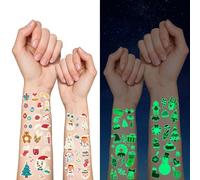 KunpengZen Tatouages de Noël, Lot de 10 Feuilles Autocollant de Tatouage de Noël, Père Noël Rudolph, Arbre de Noël, Bonhomme de Neige, Lumineux Stickers Noel pour Décoration, Fête, Anniversaire
