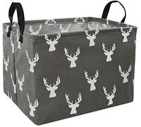 KUNRO Grand panier de rangement rond imperméable pour vêtements de chambre d'enfant ou jouets Motif cerf gris