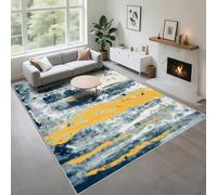 Kunsen Anti Bruit Tapis Ados 200X300Cm Bleu Jaune, Poil Ras des Motifs Abstraits sont Utilisés dans Le Salon Et La Chambre des Adolescents