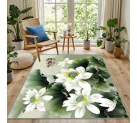 Kunsen Anti Bruit Tapis De Sol Salon Vert Blanc 90X190Cm, Poils Courts Motif Floral 3D pour Le Couloir De La Chambre des Adolescents