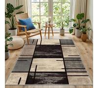 Kunsen Anti Bruit Tapis Salle A Manger Marron 200X280Cm, Poils Courts Rayures Abstraites pour Salon, Chambre À Coucher, Chambre d'enfant