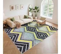 Kunsen Antidérapant Moquette Facile d'entretien 60x120cm ， Gris Noir Motif rayé Moderne Jaune pour entrée de Couloir Salon