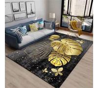 Kunsen Antiderapant Tapis 100x120cm Gris Noir,Modèle de Feuille d'or résistant à l'abrasion et la saleté pour Couloir Intérieur,Decoration,Jardin