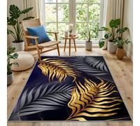 Kunsen Entretien Facile Tapis Rectangle Bleu, Jaune, Gris 100X200Cm Poil Ras Motif De Feuilles pour La Cuisine du Couloir