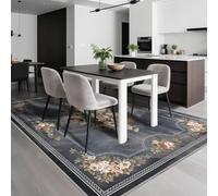 Kunsen Entretien Facile Tapis Rectangulaire 50X80Cm Gris, Poil Ras Fleurs Vintage pour Le Couloir De La Chambre du Salon