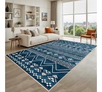 Kunsen Facile d'entretien Tapis Rectangle Bleu 120X200Cm Poil Ras Géométrie Rétro pour L'Étude De La Salle À Manger