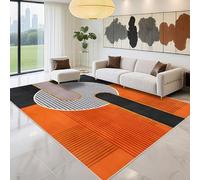 Kunsen Tapis Ado Non Déformé 100x150cm, Orange Gris Noir Moderne Motif à Carreaux pour Salon Bureau