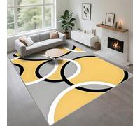 Kunsen Tapis Chambre Ado Anti Dérapant Gris 80x160cm, Motif de Cercle Moderne Jaune pour la Chambre de garçon de Salon